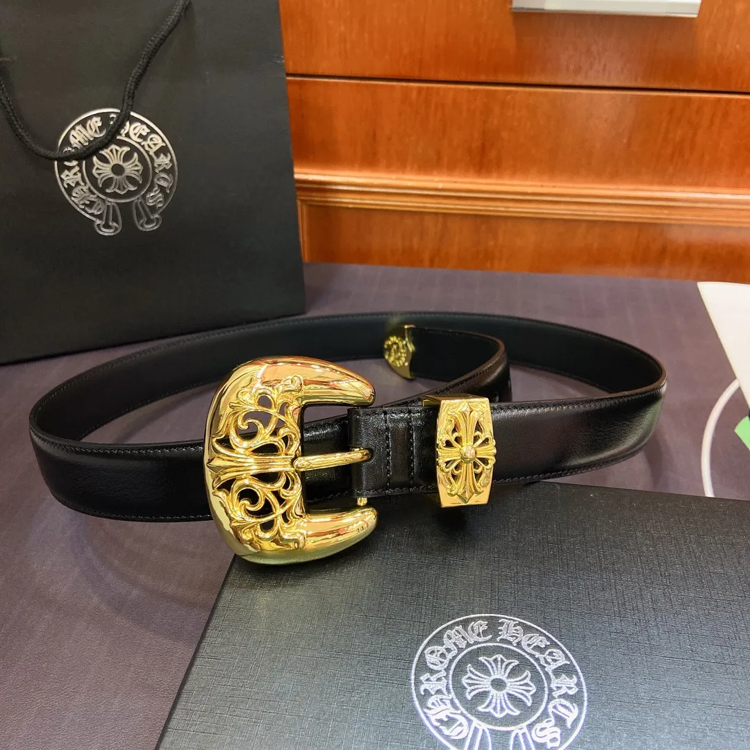 𝐂𝐡𝐫𝐨𝐦𝐞𝐇𝐞𝐚𝐫𝐭𝐬 Crow Heart Cat Claw pin buckle belt [fixed style], brass-plated real gold buckle and imported wax leather belt, very cool. Width 3.0cmp520